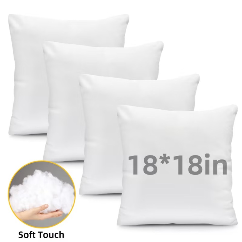 Set of 4 Soft Touch | Fluffy 7D Polyester Fill 🛋️ 18” x 18” Throw Pillow Inserts